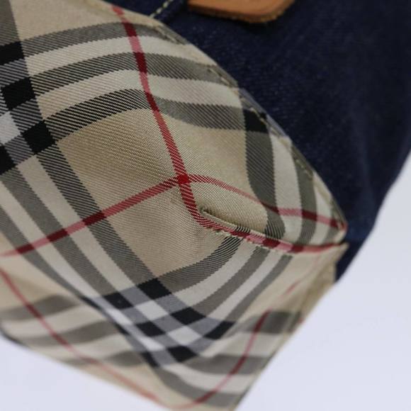 BURBERRY Nova Check Blue Label Hand Bag Denim Navy Beige Auth bs13210 - Picture 13 of 16
